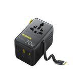 Baseus EnerCore 70W 6-in-1 Travel Adapter with Retractable USB-C Cable - Black