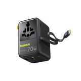 Baseus EnerCore 70W 6-in-1 Travel Adapter with Retractable USB-C Cable - Black