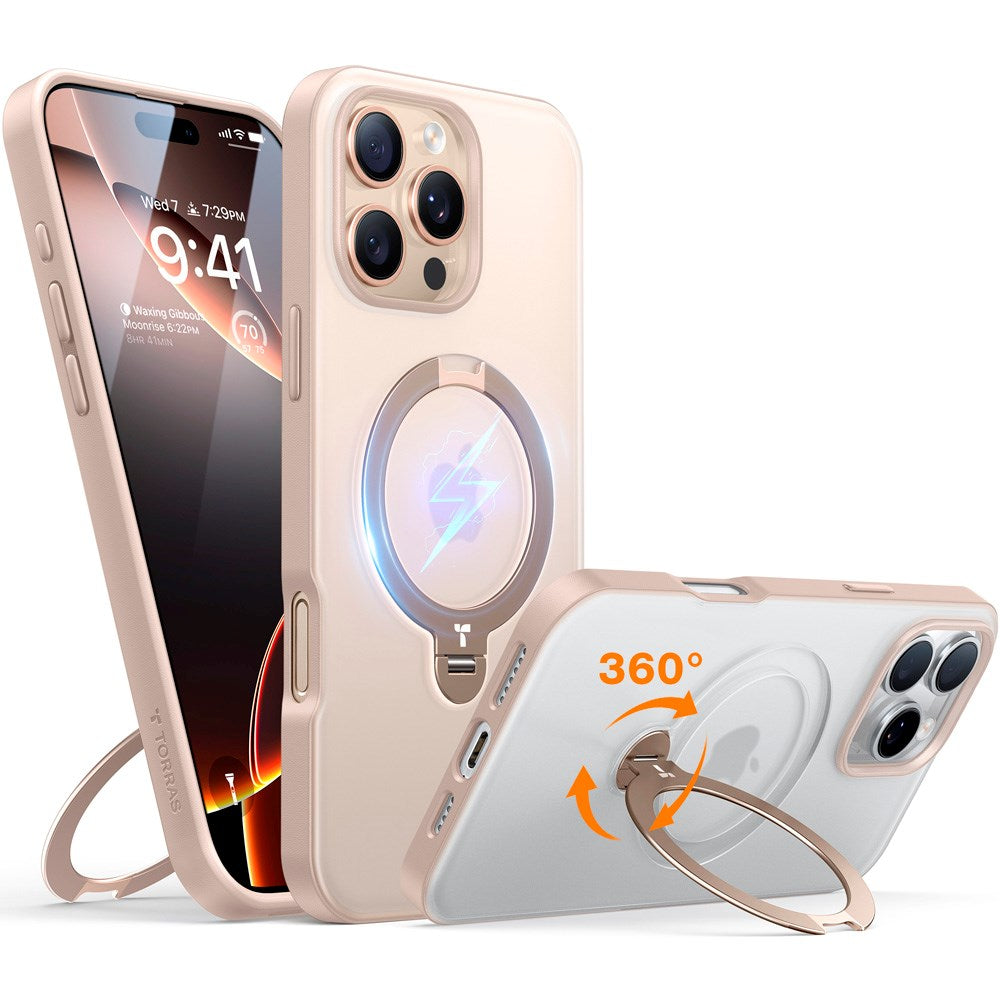 TORRAS iPhone 16 Pro Hybrid Plastic Case with Stand Function - MagSafe Compatible - Gold