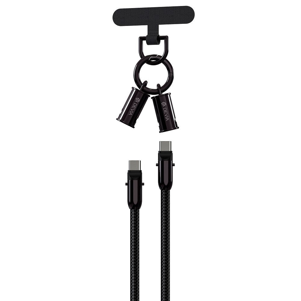 Devia 2-in-1 Phone Strap & USB-C to USB-C Cable - Black