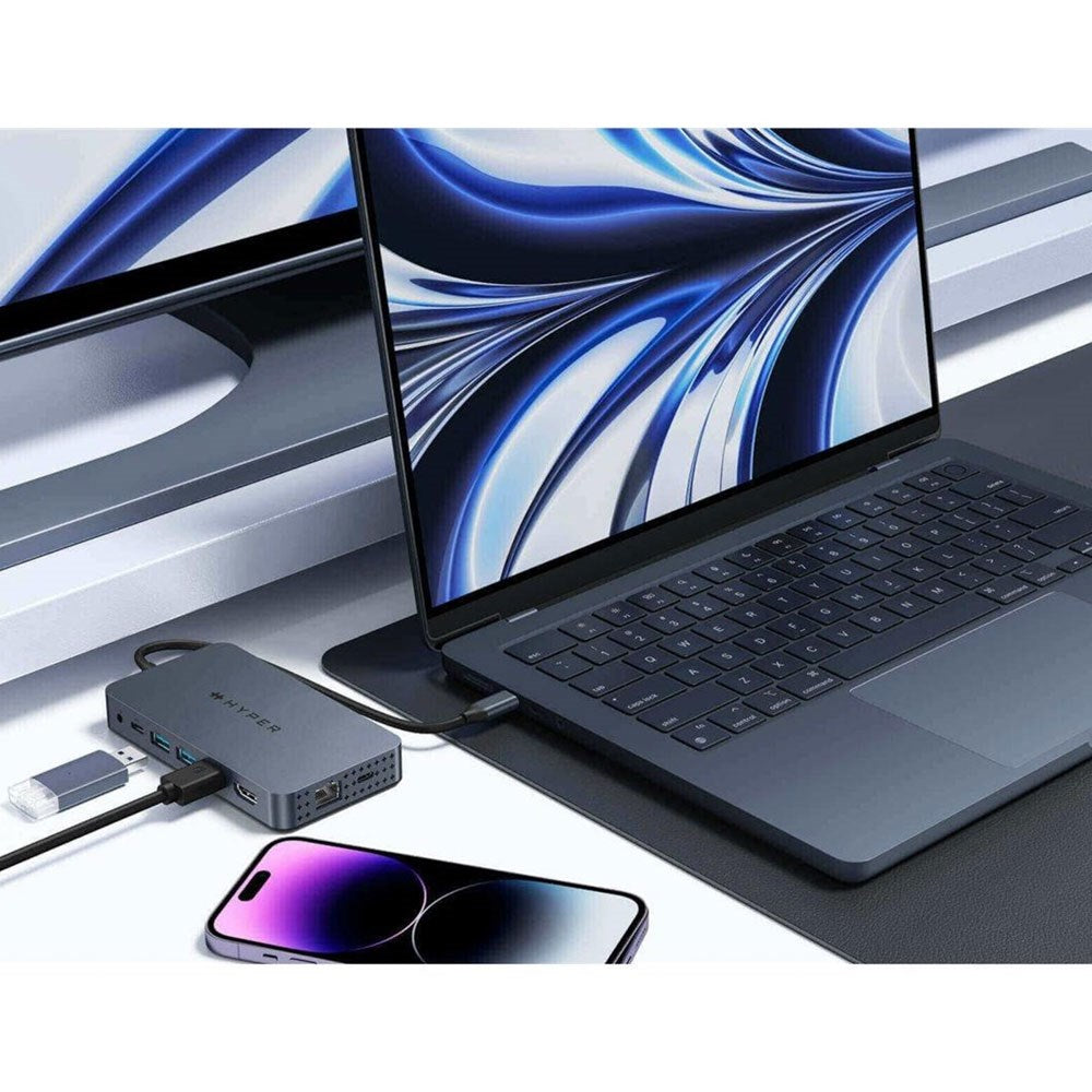Hyper HyperDrive 10-in-1 USB-C Hub with USB-A / USB-C / HDMI / Ethernet / 3.5mm Jack / SD & MicroSD Card - Grey
