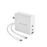 Hyper 140W GaN Wall Charger with 2 x USB-C, 1 x USB-A and Travel Adapters - White