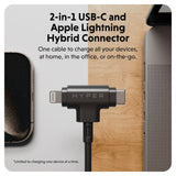 Hyper HyperJuice 60W 2-in-1 Hybrid Silicone USB-C to USB-C & Lightning Cable - 1.5m - Black