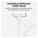 Hyper HyperJuice 60W 2-in-1 Hybrid Silicone USB-C to USB-C & Lightning Cable - 1.5m - White