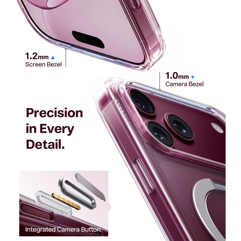 iPhone 18 Pro / 17 Pro TORRAS Ostand Q3 Spin Case - MagSafe Compatible - Transparent