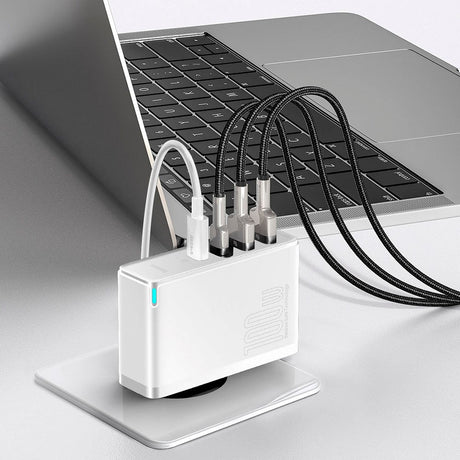 Baseus 100W PD GaN² Pro Fast Charger - Wall charger w. 2 x USB-C & 2 x USB-A - White (DEMO)