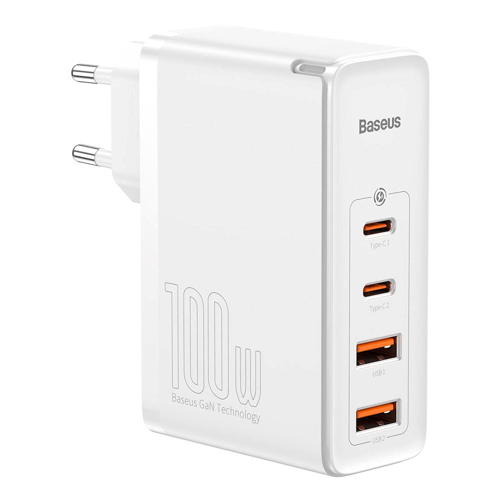 Baseus 100W PD GaN² Pro Fast Charger - Wall charger w. 2 x USB-C & 2 x USB-A - White (DEMO)