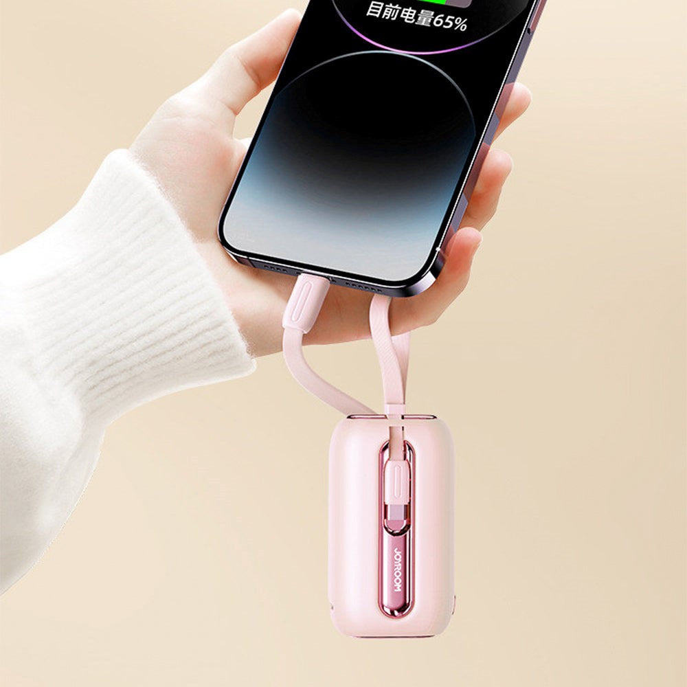 Joyroom JR-L012 Powerbank 22.5W USB-C PD w. Built-in USB-C & Lightning Cable - 10,000 mAh - Pink