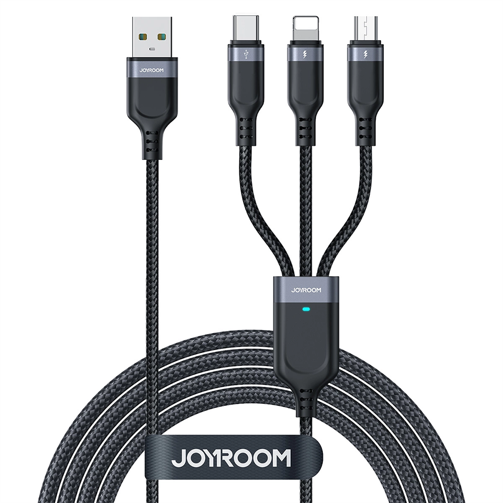 Joyroom 3-in-1 Nylon USB-C / Lightning / Micro USB Cable - 30cm - Black