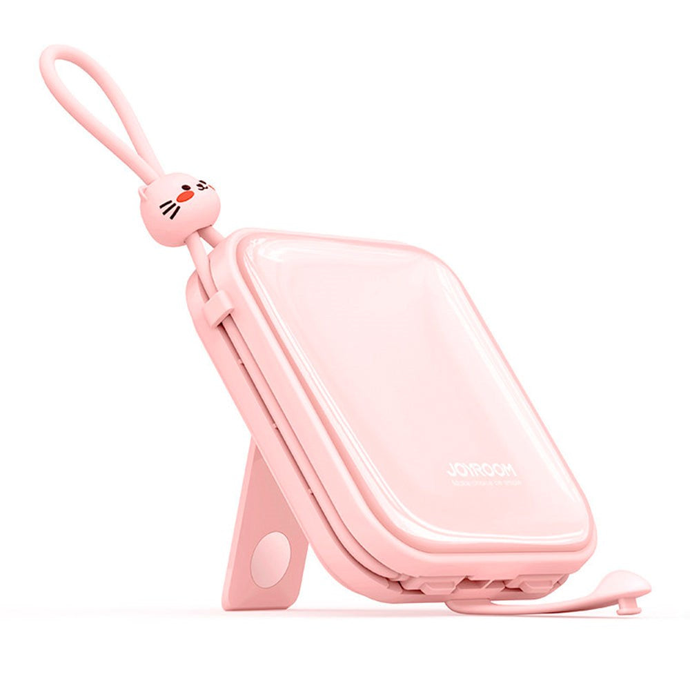 Joyroom JR-L008 Powerbank 22.5W USB-A w. Built-in USB-C / Lightning Cable & Stand Function - 10,000 mAh - Pink