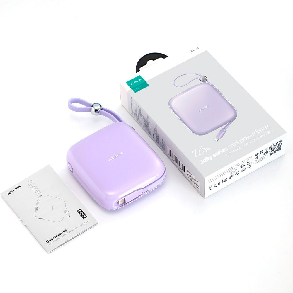 Joyroom Jelly Series JR-L003P Powerbank 22.5W - USB-C PD / USB-A w. Built-in Lightning - 10,000 mAh - Purple