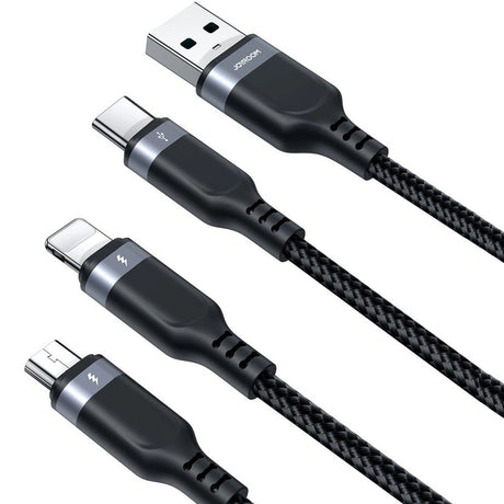 Joyroom 3-in-1 Nylon USB-C / Lightning / Micro USB Cable - 30cm - Black