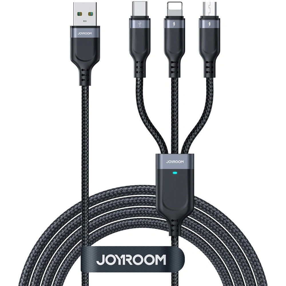 Joyroom 3-in-1 Nylon USB-C / Lightning / Micro USB Cable - 1,2m - Black