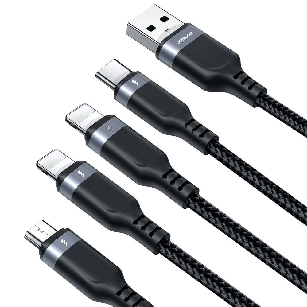 Joyroom 4-in-1 Nylon USB-C / 2 pcs Lightning / Micro USB Cable - 1.2m - Black