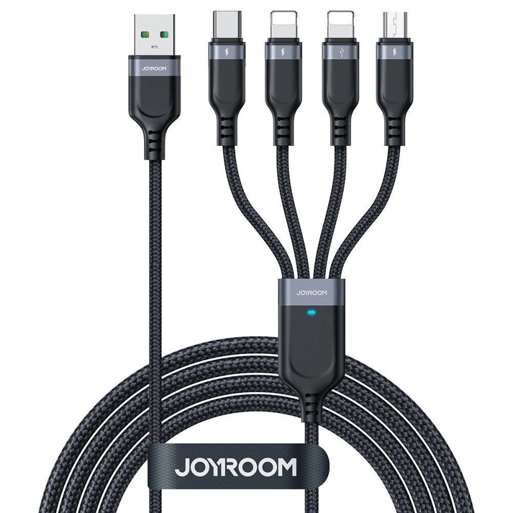 Joyroom 4-in-1 Nylon USB-C / 2 pcs Lightning / Micro USB Cable - 1.2m - Black