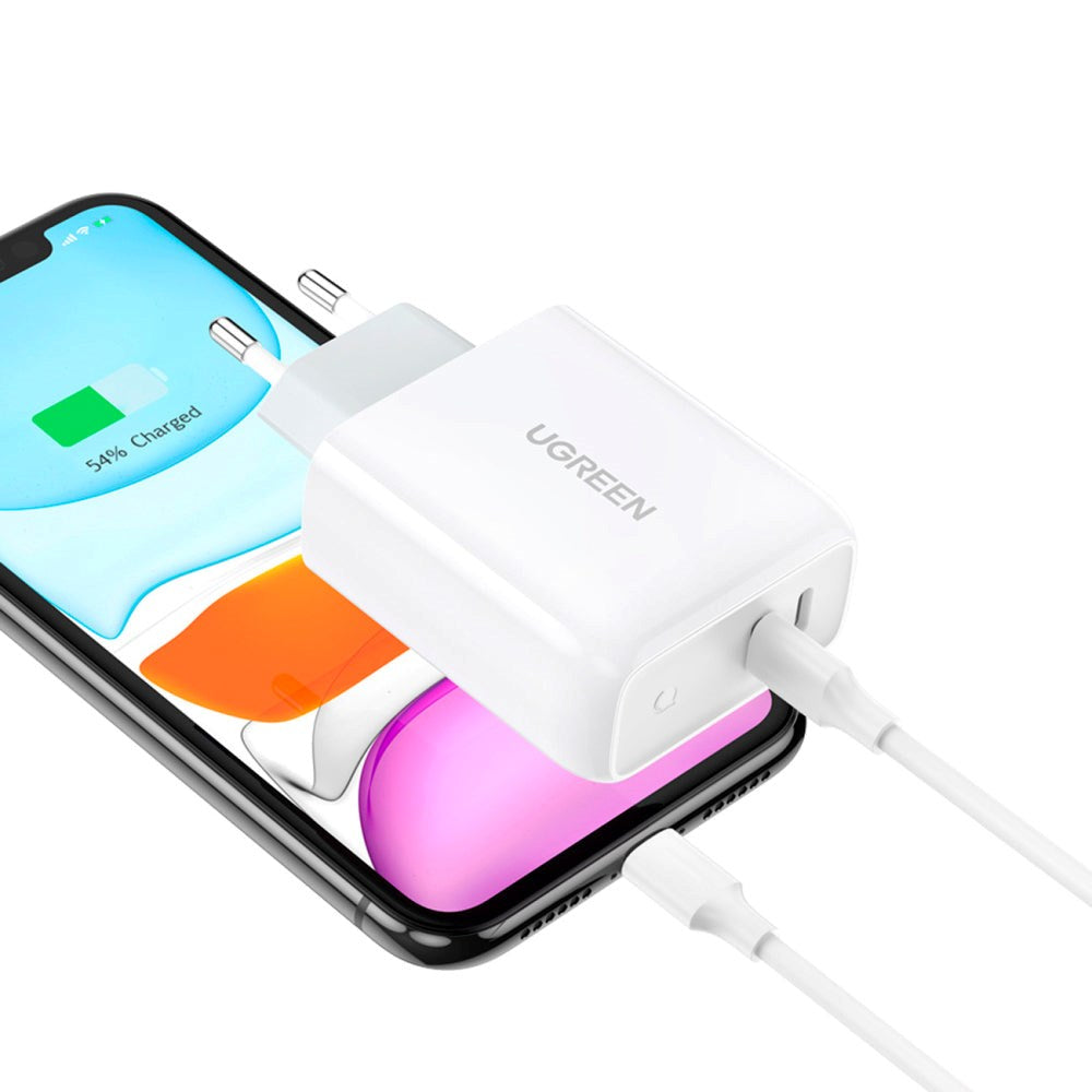 Ugreen 36W PD USB-C Fast Wall Charger w. 2 x USB-C - White