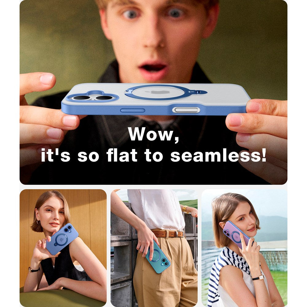 TORRAS iPhone 16 Hybrid Plastic Case with Stand Function - MagSafe Compatible - Blue