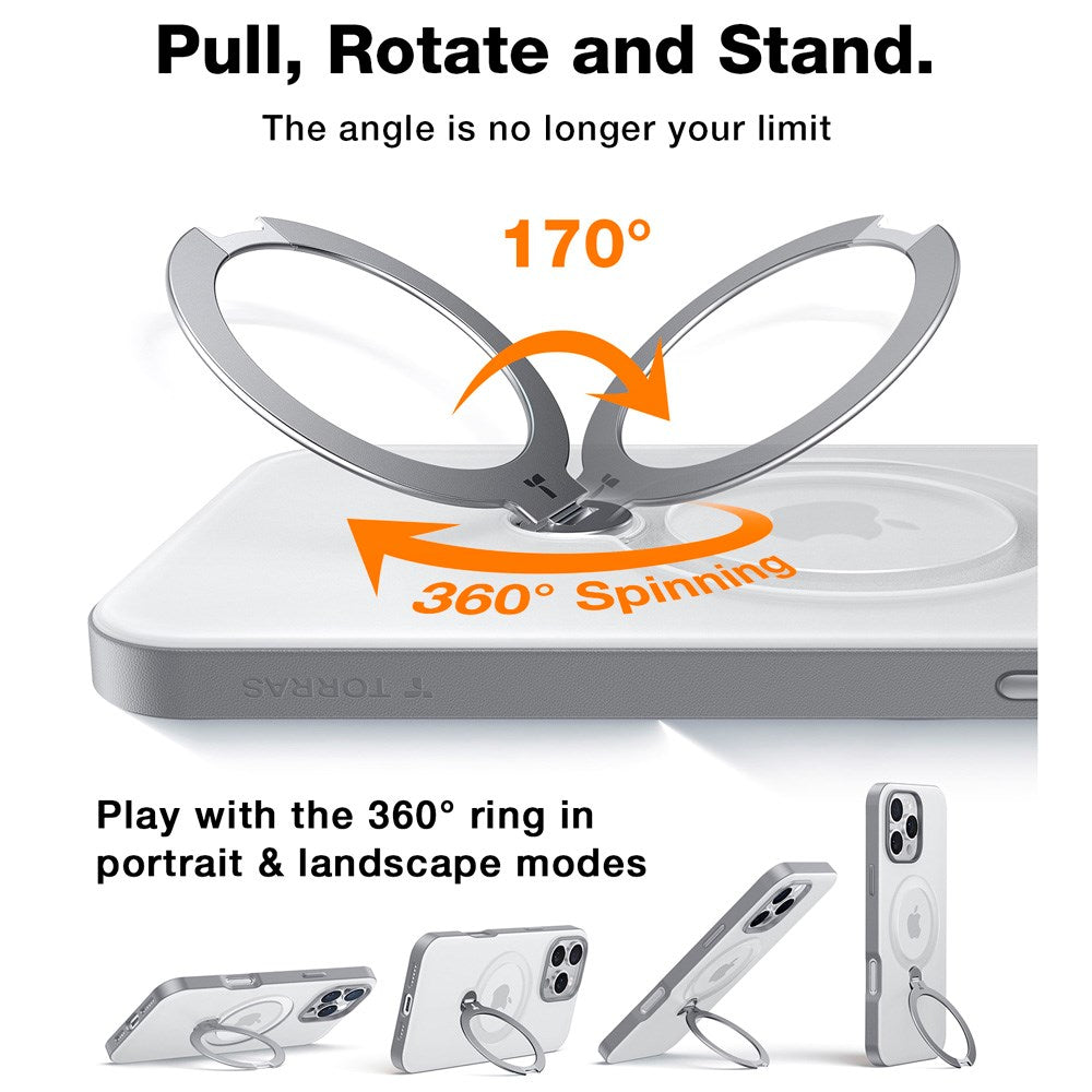 TORRAS iPhone 16 Pro Hybrid Plastic Case with Stand Function - MagSafe Compatible - Grey