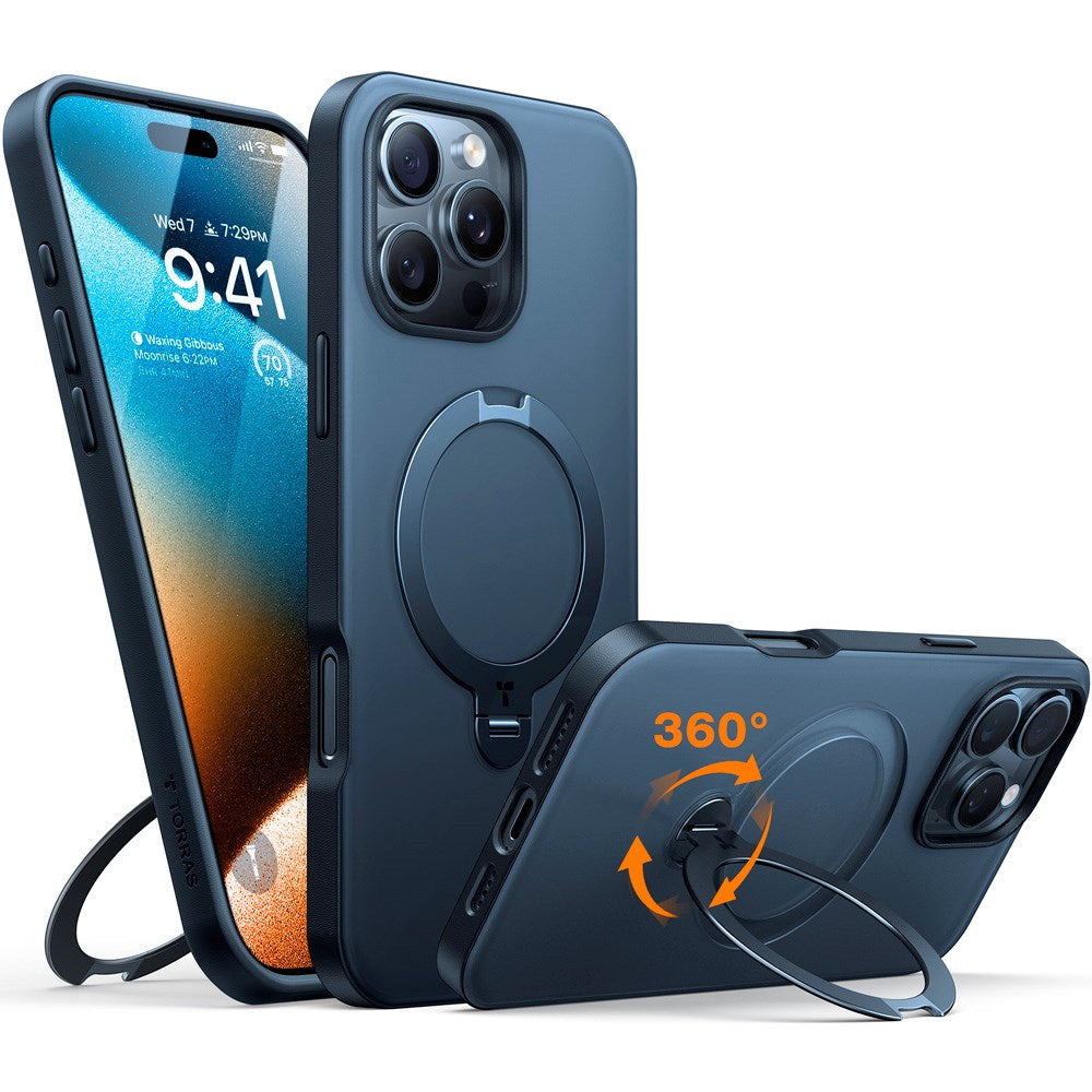 TORRAS iPhone 16 Pro Max Hybrid Plastic Case with Stand Function - MagSafe Compatible - Black