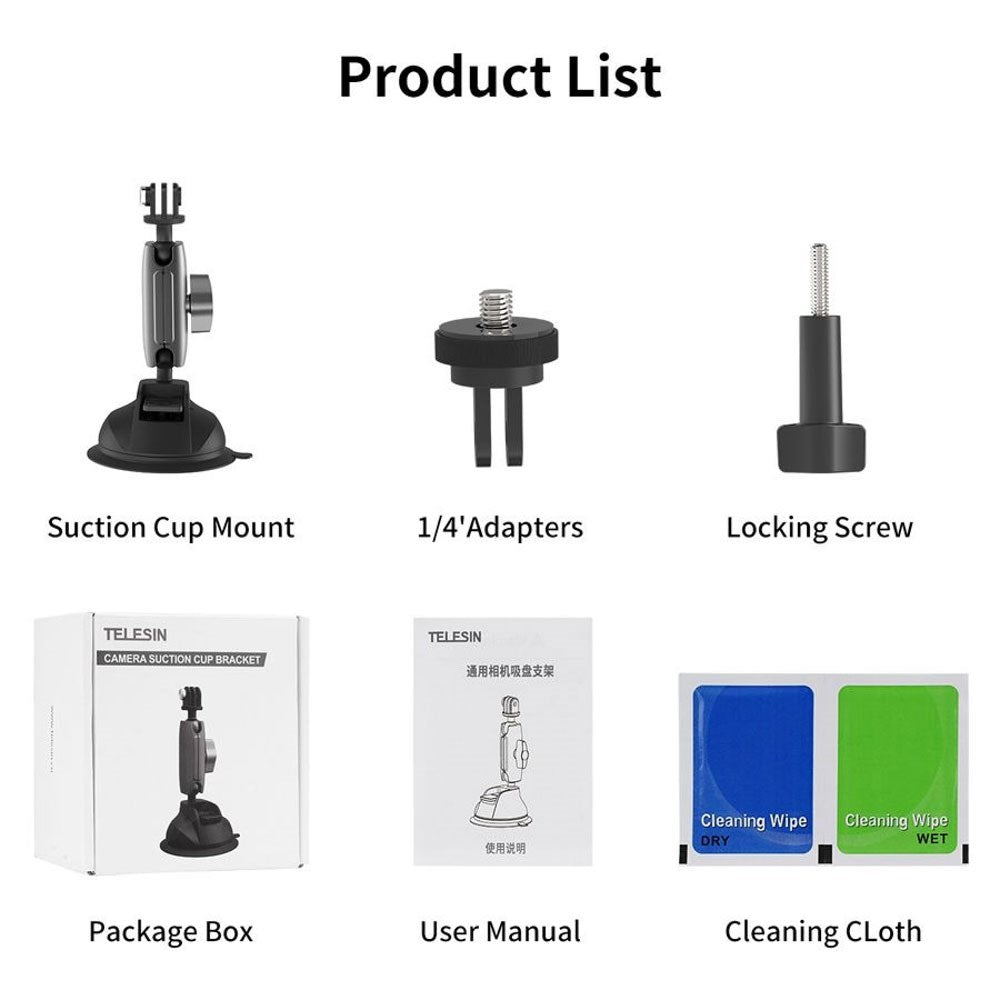 TELESIN Suction Cup Mount for Action Camera & Smartphone - Black
