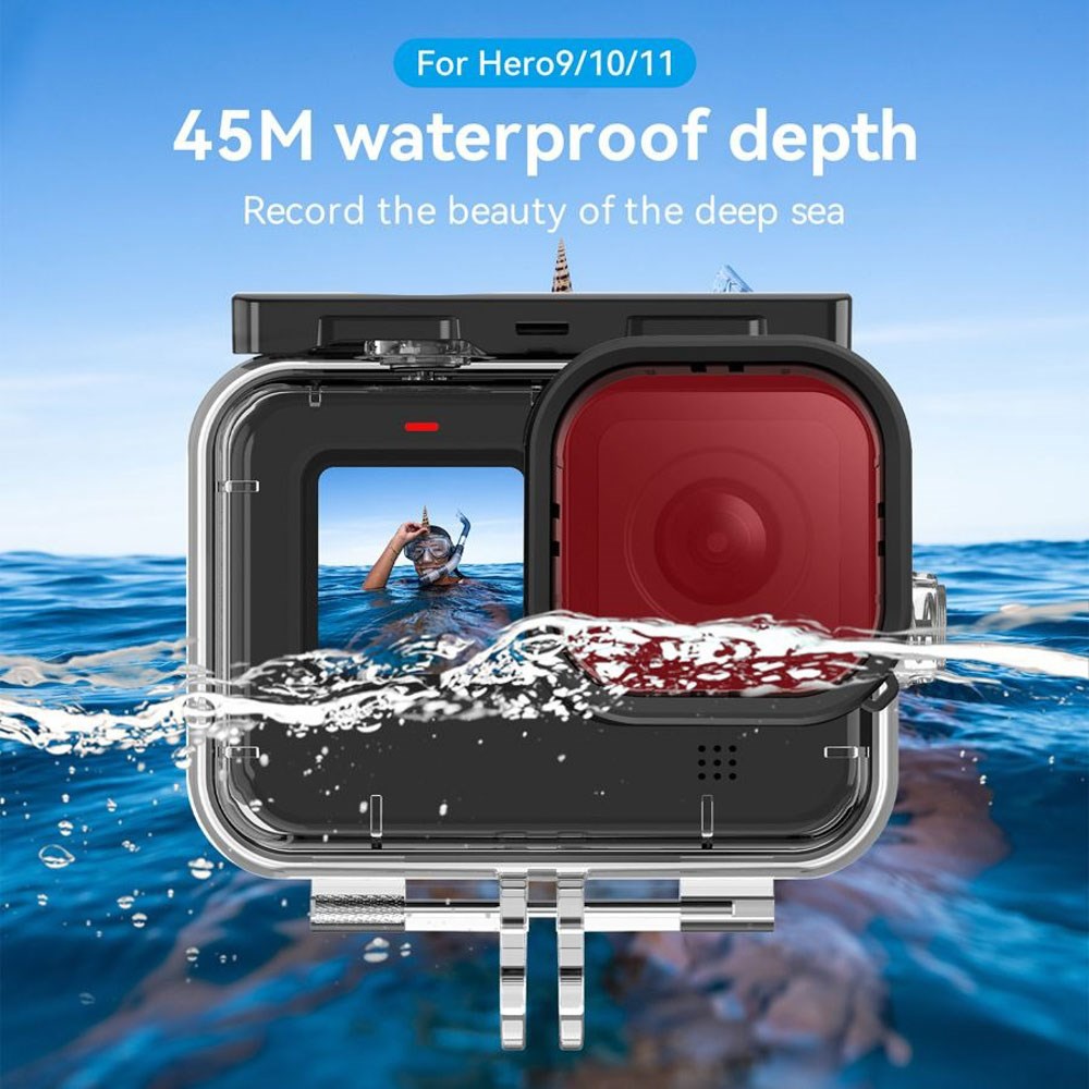 TELESIN Waterproof Case for GoPro Hero 9 / 10 / 11 / 12 / 13 - incl. 3 x Colored Lenses - Transparent / Black