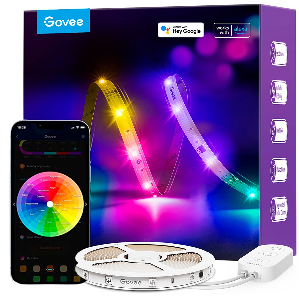 Govee Basic Wi-Fi + Bluetooth RGBIC LED Strip Lights - 10m - White