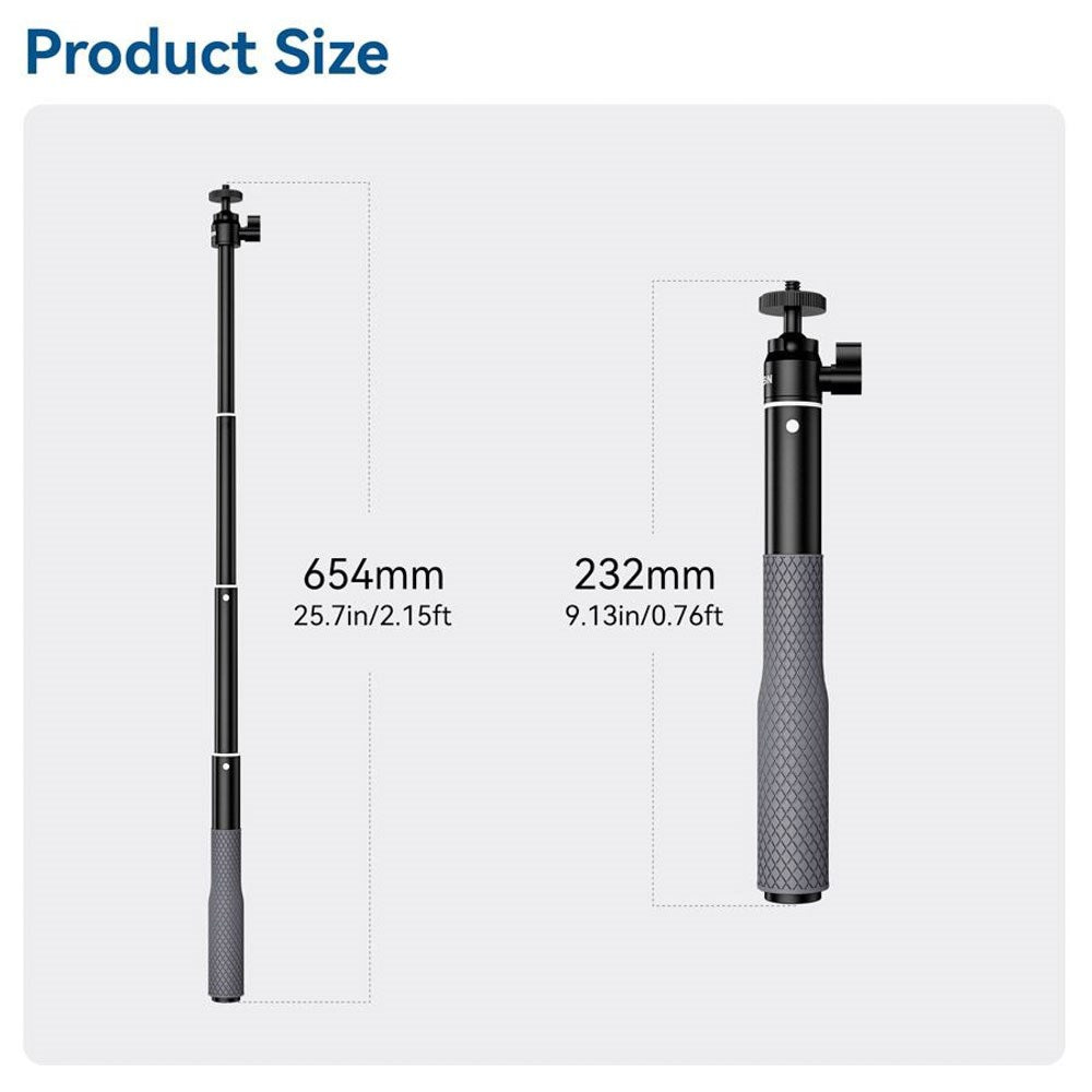 TELESIN Waterproof Selfie Stick with 360 Rotatable Joint - Black / Gray