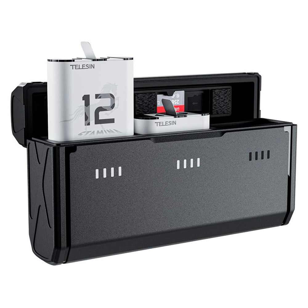 TELESIN Battery Charging Case & 2x Stamina Battery Kit for GoPro Hero 9 / 10 / 11 / 12 - Black