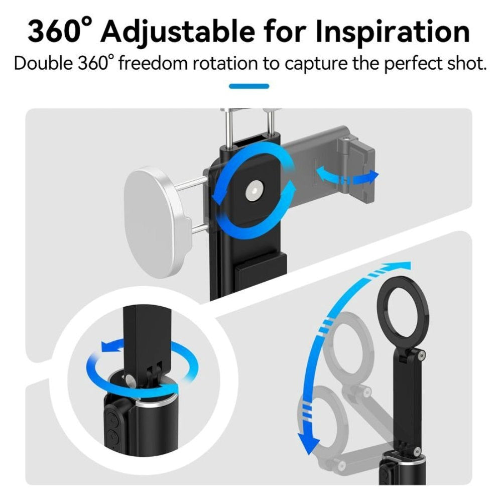 TELESIN Magnetic Selfie Stick with Bluetooth Button Shutter - MagSafe Compatible - Black