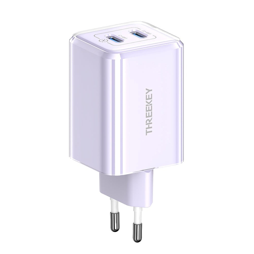 Threekey 35W PD USB-C GaN Fast Wall Charger w. 2 x USB-C - Purple