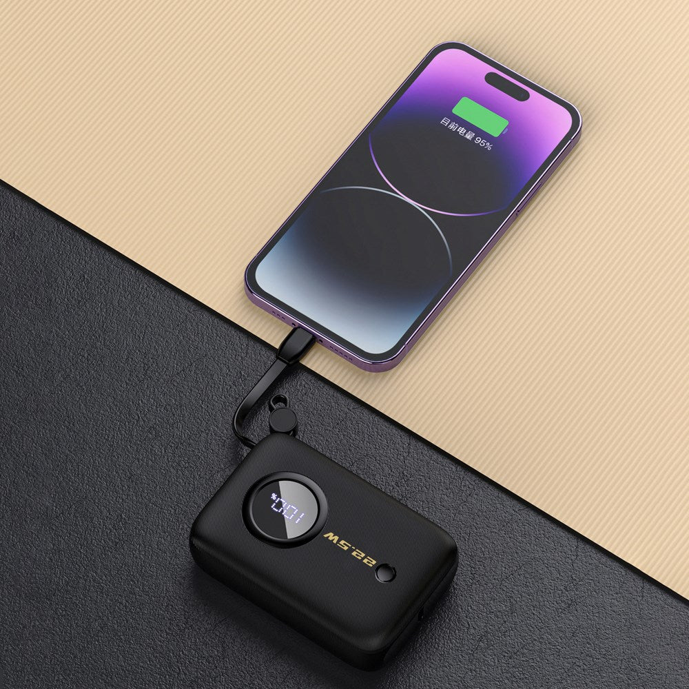 Dudao K14 10.000 mAh PowerBank w. Built-in USB-C Cable & Lightning Cable - Black