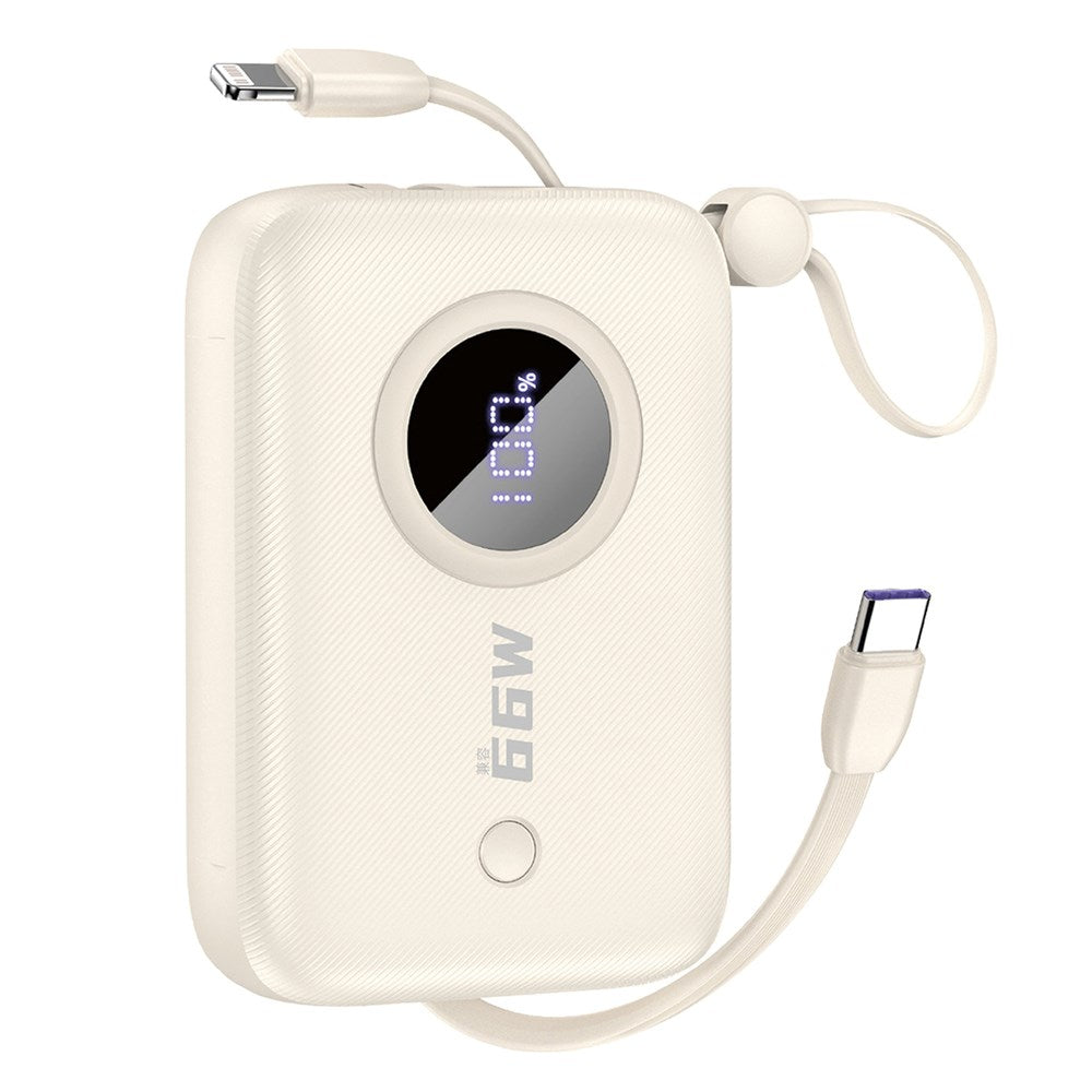 Dudao K14 10.000 mAh PowerBank w. Built-in USB-C Cable & Lightning Cable - Beige