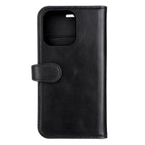 iPhone 14 Pro Buffalo Wallet Genuine Leather Magnet Wallet Case - Black