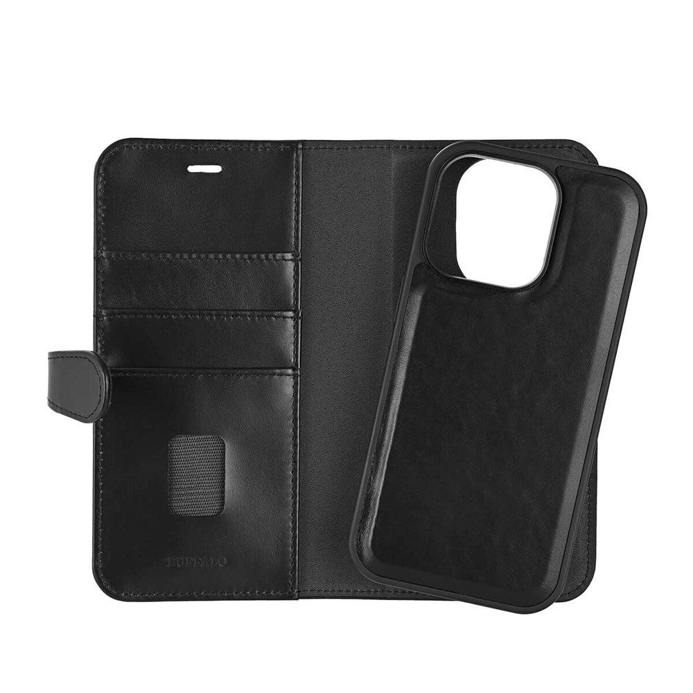 iPhone 16 Pro GEAR Buffalo 2-in-1 Wallet Genuine Leather Magnet Flip Case with Wallet - MagSafe Compatible - Black