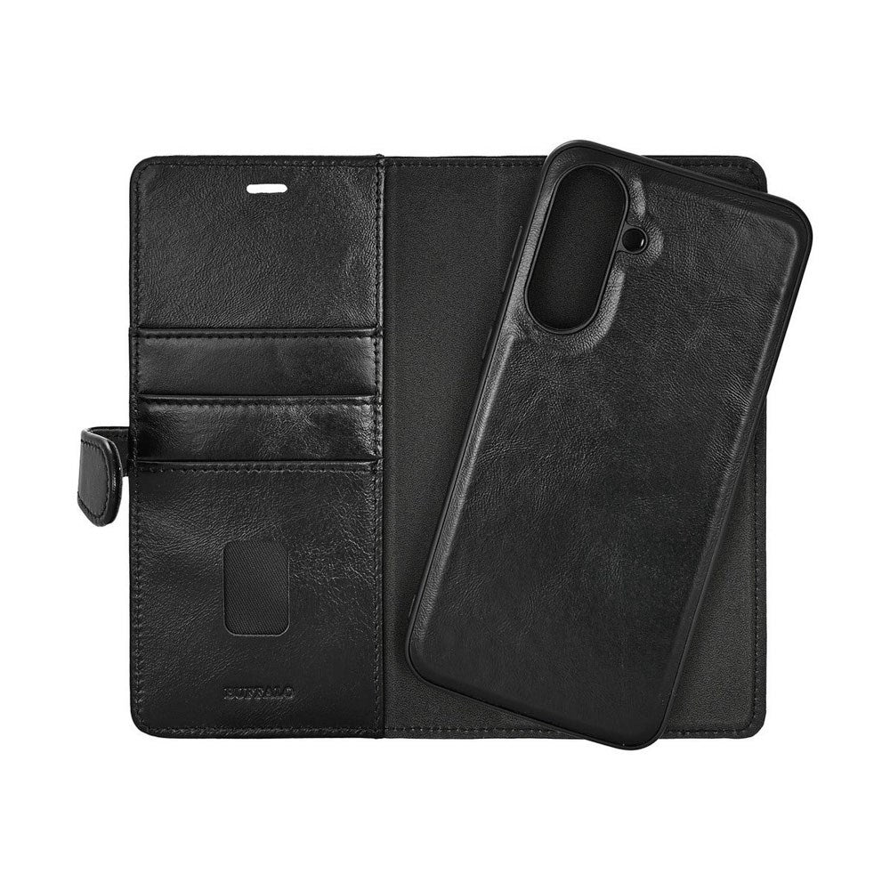 Samsung Galaxy A36 (5G) Buffalo 2-in-1 Wallet Real Leather Magnet Flip Case with Wallet - Black
