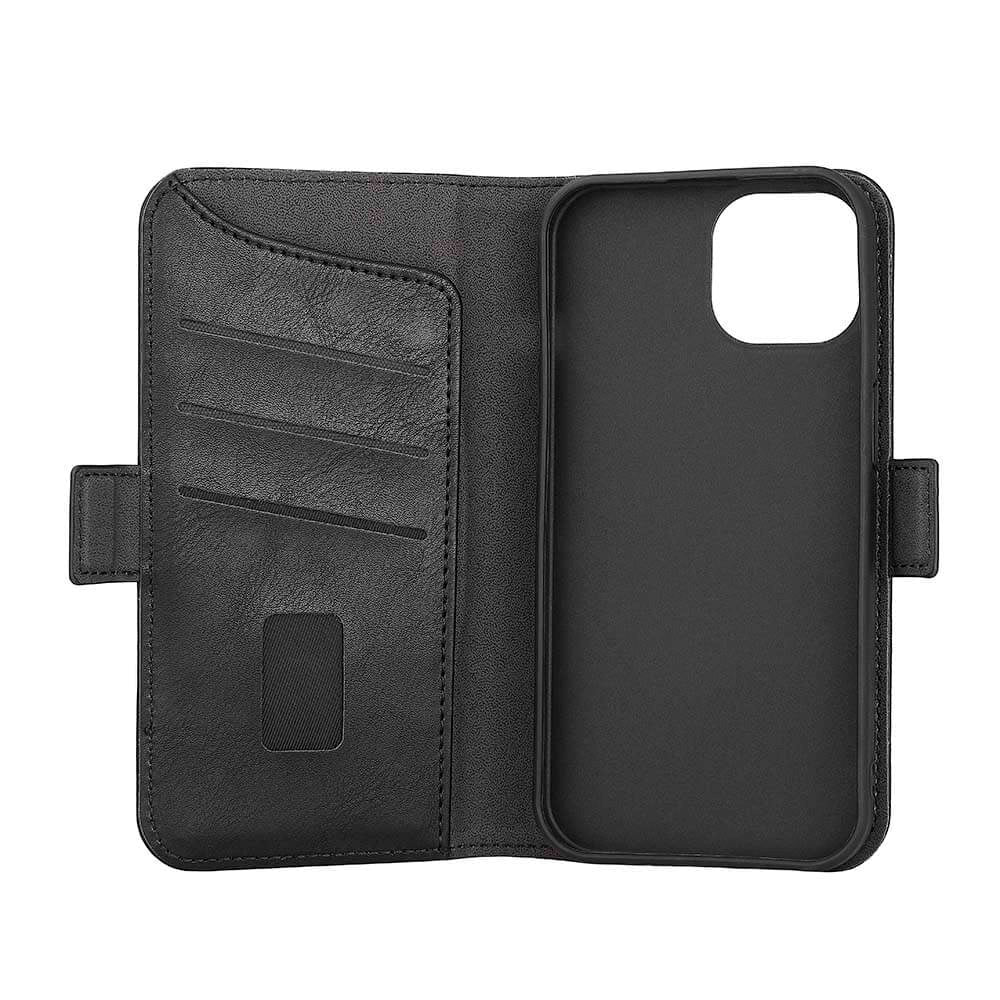 iPhone 15 GEAR Wallet - Leather Case w. Wallet for 3 Cards - Black