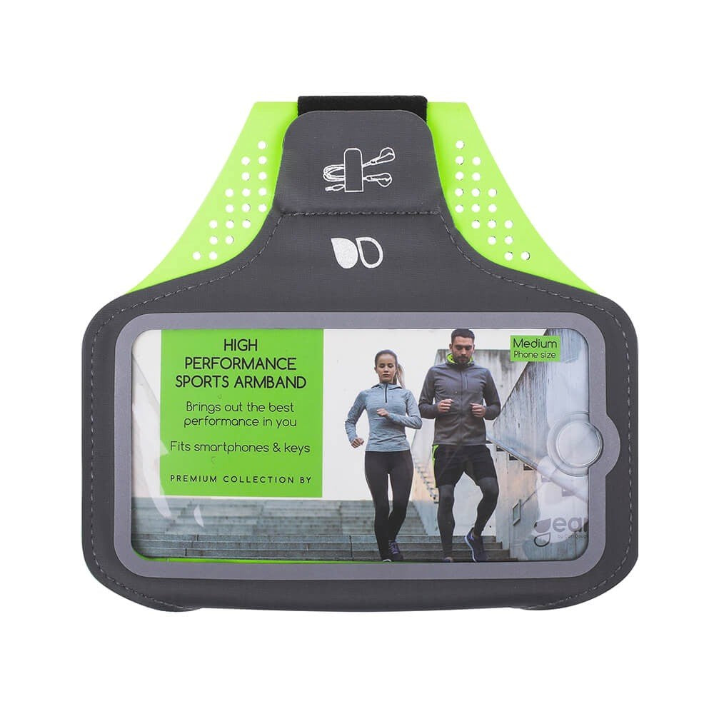 GEAR Universal Running Armband for Mobile with Pocket for Key & Reflective Edge (Max. Mobile: 70 x 145mm) - Grey / Green