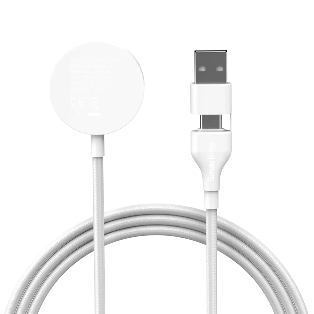 Smartline Apple Watch Charger with 2-in-1 USB-A & USB-C - 1m - White