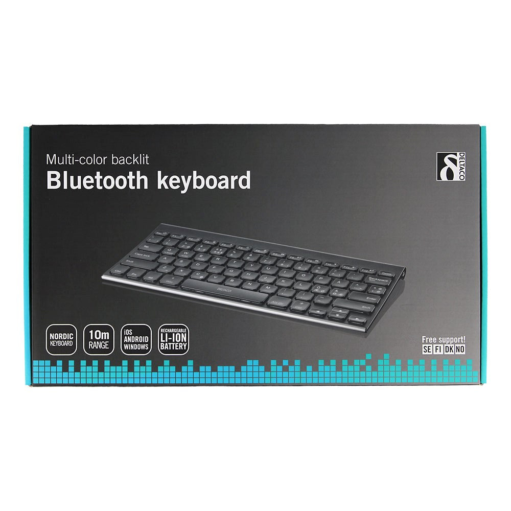 Universal Deltaco Bluetooth Keyboard TB-630 w. Nordic Keyboard and Background Light- Black