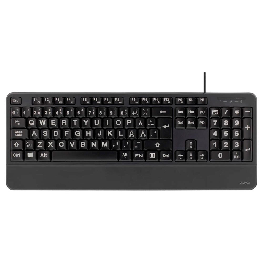 Deltaco LED Wired Keyboard with. Large Letters and Nordic Layout - Black