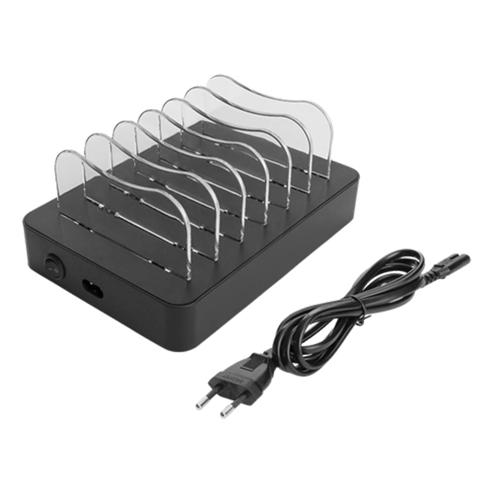 Deltaco Charging Station 6 Port 50W w. 5 x USB-A / 1 x USB-C Port - Black