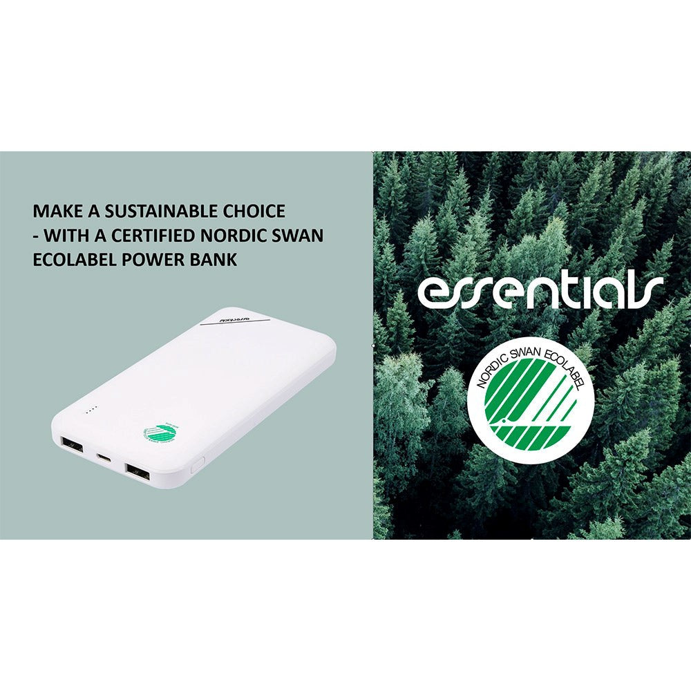 Deltaco 10.5W PowerBank with Nordic Swan Ecolabel 10,000 mAh - 2 x USB-A & Charging cable - White