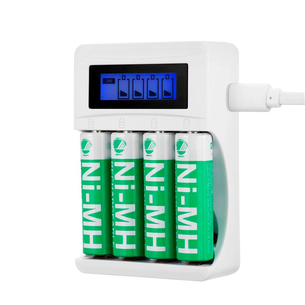 Deltaco USB Battery Charger for 4 x AA/AAA Ni-MH / Ni-Cd with 4 AA Batteries - White