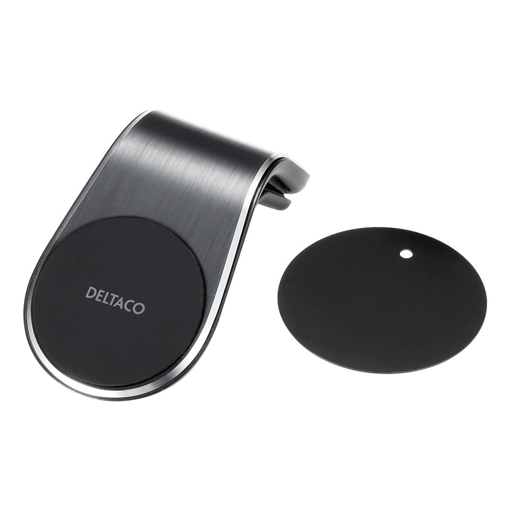 Deltaco Magnetic Mobile Holder for Ventilation Outlet with Clip & Extra Magnet - Silver / Black