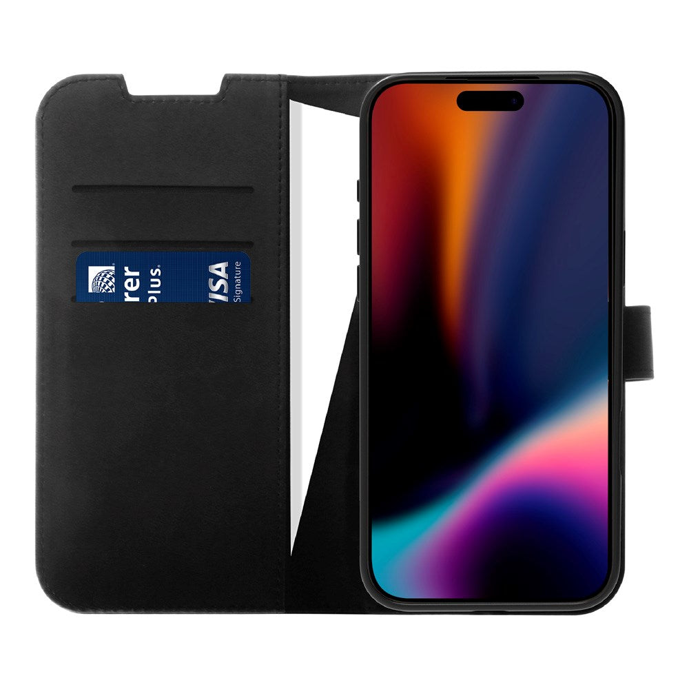 X2O iPhone 17 Pro Classic Wallet Flip Case - Card Holder & Stand Function - Black