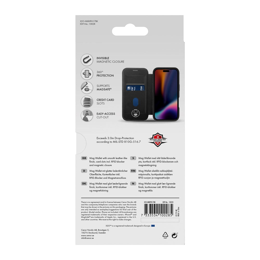 X2O iPhone 17 Mag Wallet Flip Case with Card holder - Black