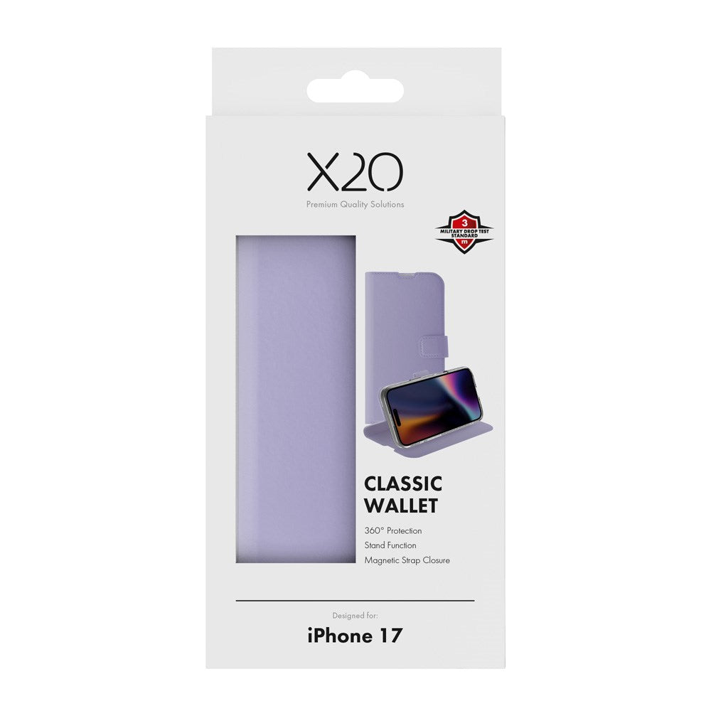 X2O iPhone 17 Classic Wallet Flip Case - Card Holder & Stand Function - Purple