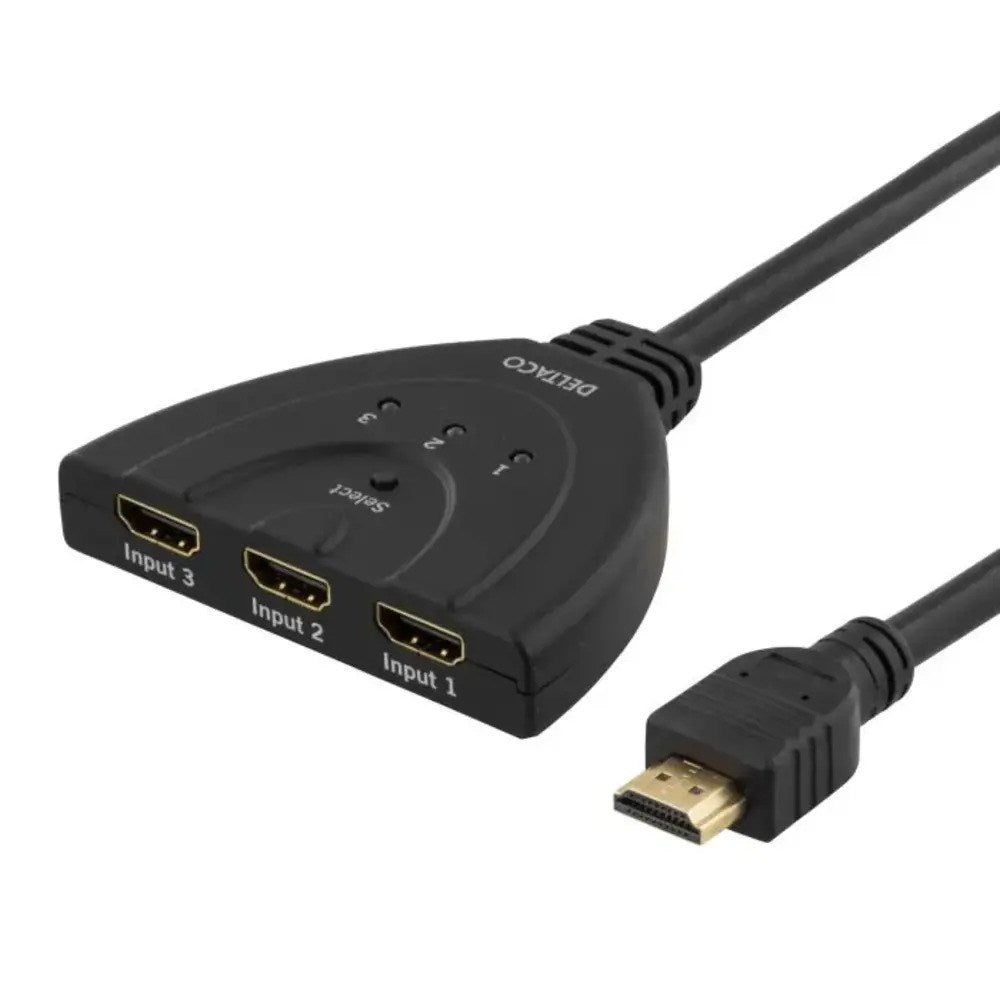 HDMI Pigtail Switch 3-in-1 Deltaco - Black