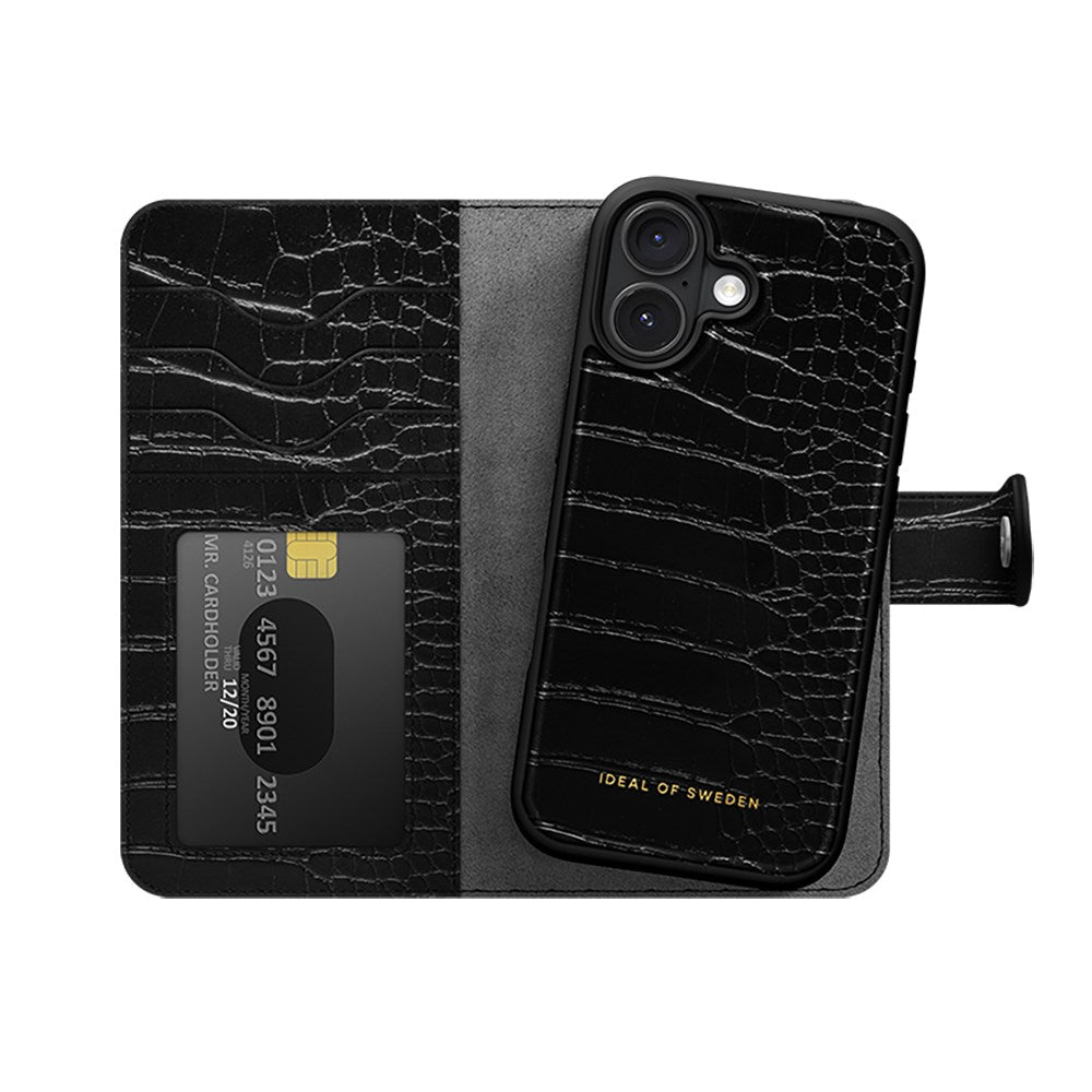 iDeal Of Sweden iPhone 16 Magnet Wallet+ Case - Black Croco