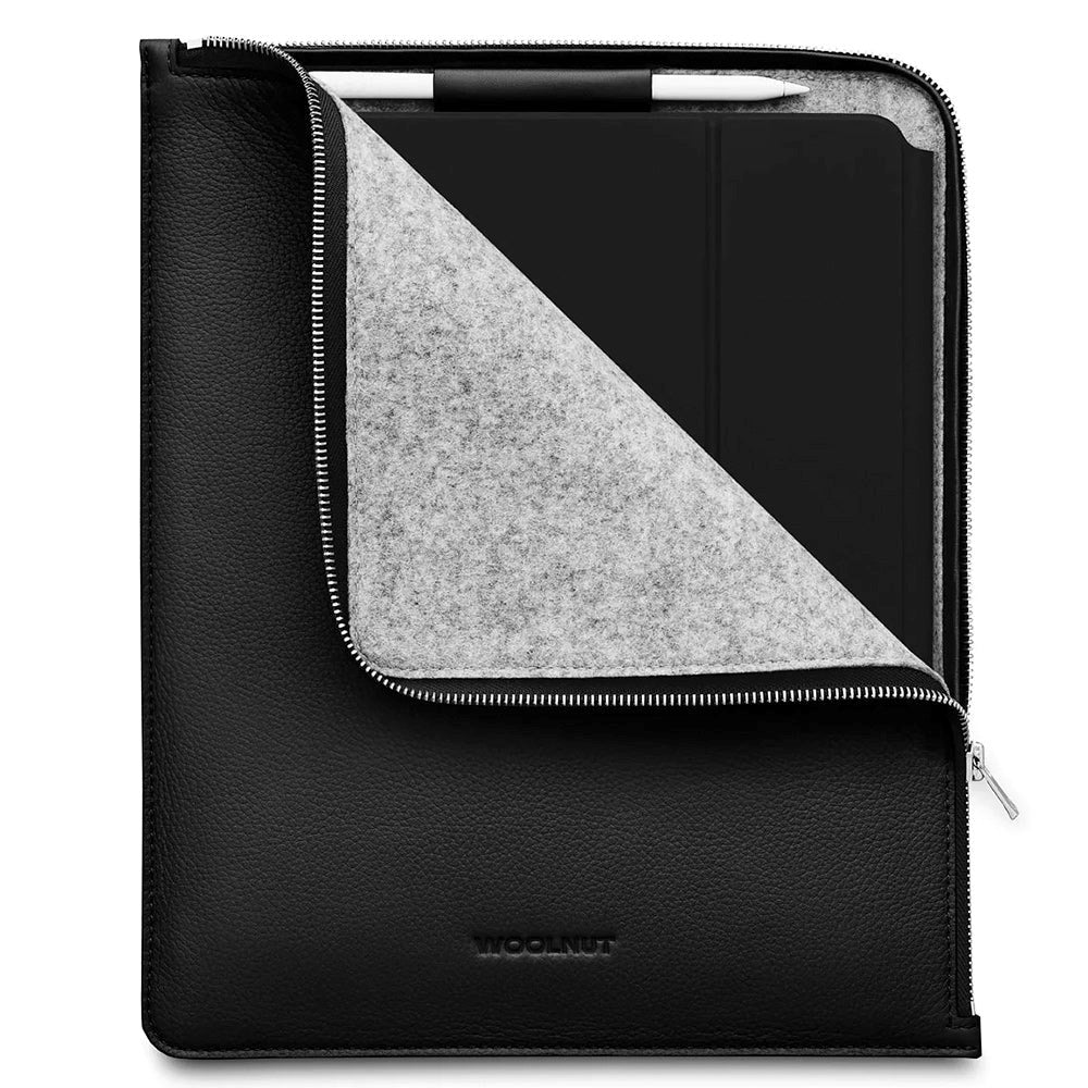 Woolnut iPad Pro 12.9" ( 2022 / 2021 / 2020 / 2018) / iPad Pro 13" (2024) Genuine Leather Folio Sleeve - Black